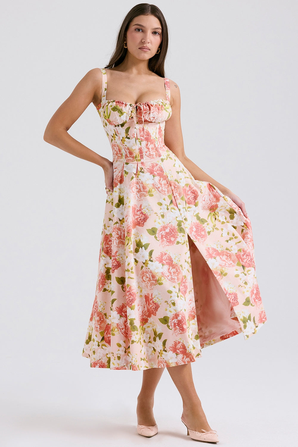 CARMEN - PINK PEONY PRINT DRESS