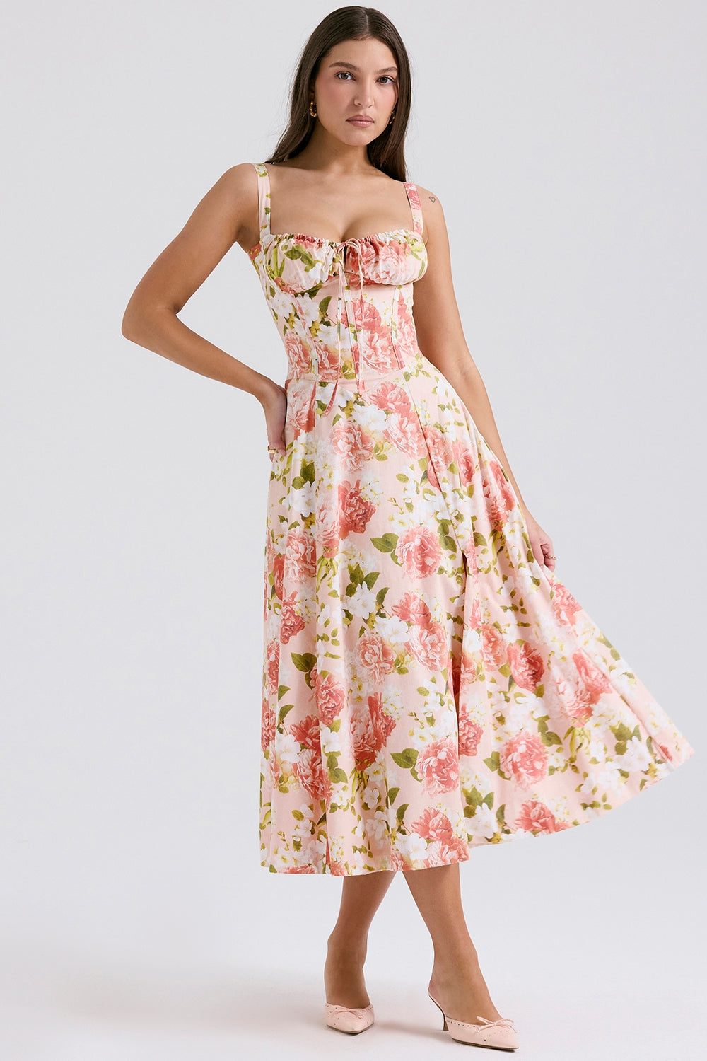 CARMEN - PINK PEONY PRINT DRESS