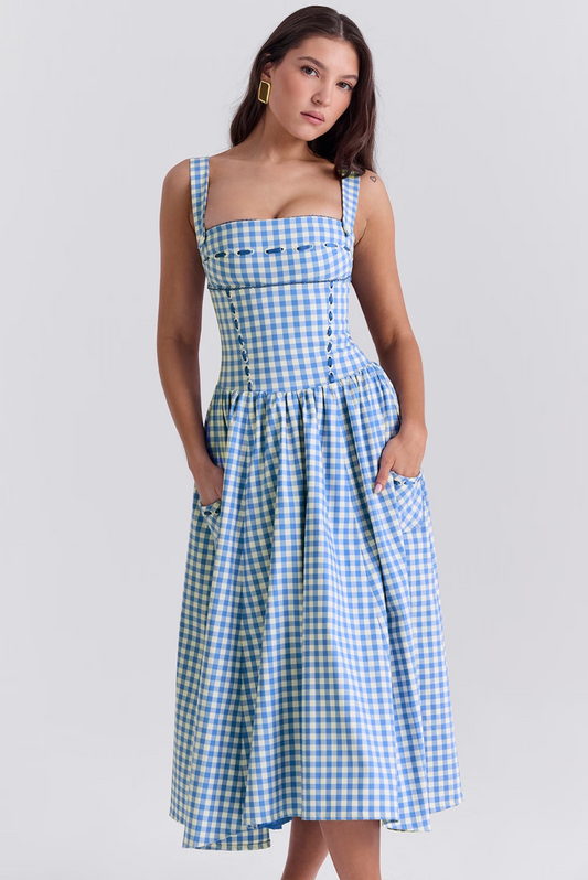 DAISY- BLUE CHECKED DRESS