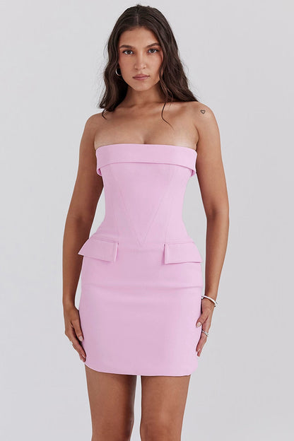 CINDY - STRAPLESS MINI PINK DRESS