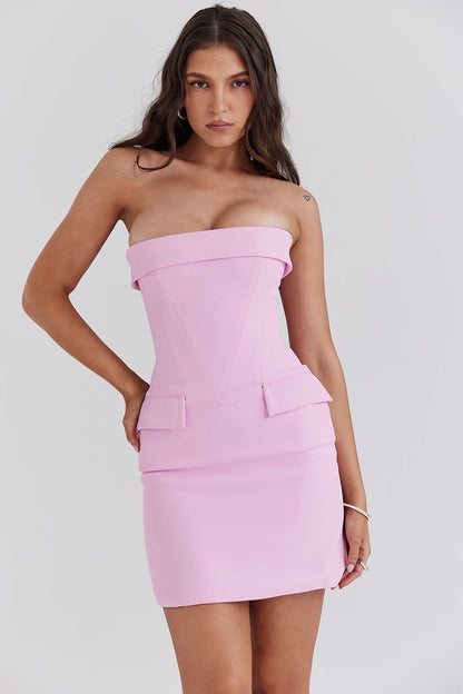 CINDY - STRAPLESS MINI PINK DRESS